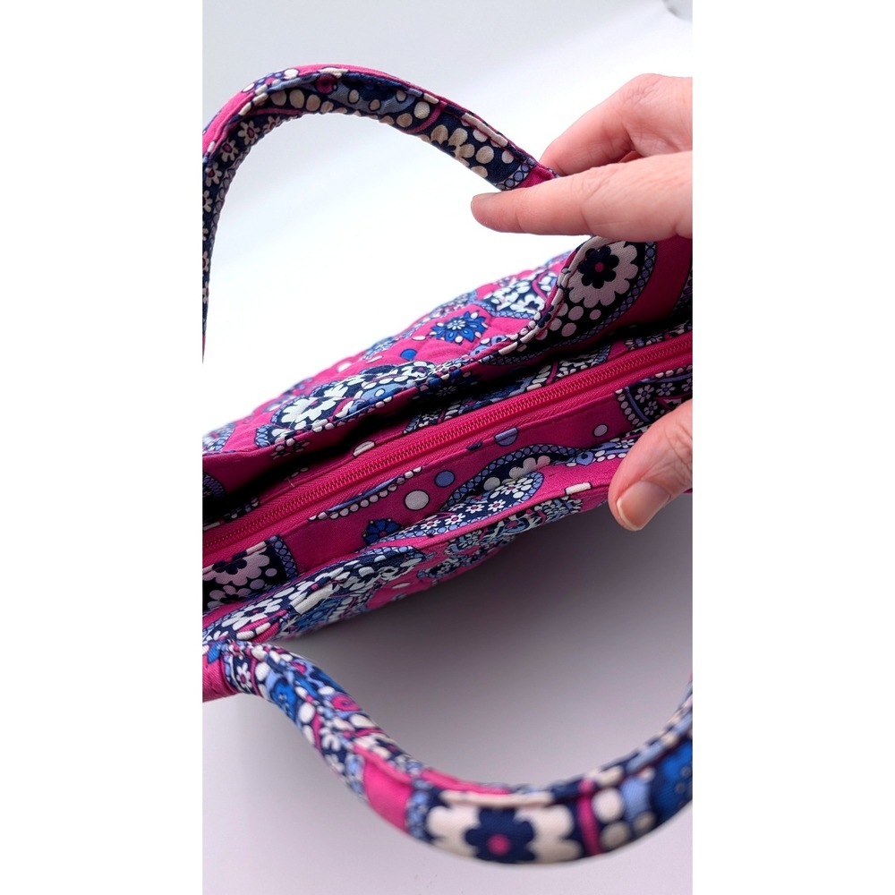 Vera Bradley Pink Blue Paisley Quilted Cotton Small Zip Top Tote Handbag Bag - Picture 5 of 8